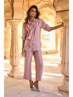dash and dot - Pink Crinkled Lame Front Tie-Up Shirt
