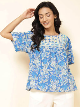 Fabindia - Blue Cotton Printed Top
