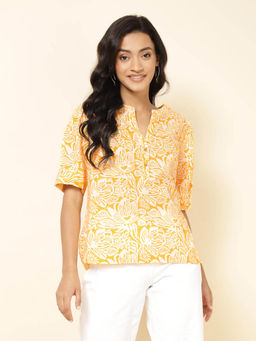 Fabindia - Yellow Cotton Printed Top