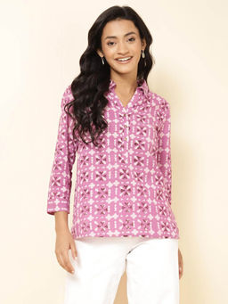 Fabindia - Purple Cotton Printed Top
