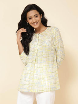 Fabindia - Green Rayon Blend Printed Top