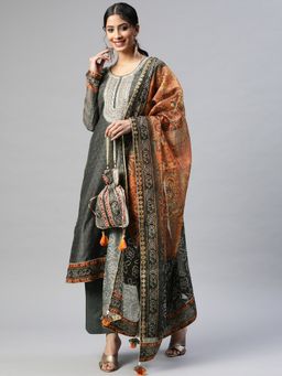 Readiprint - Grey Chanderi Unstitched Dress Material Potli (Set of 4)