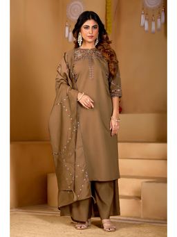 Gahan - Brown Festive Viscose Mango Silk Kurta with Palazzo & Dupatta