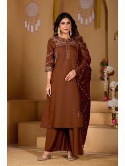 Gahan - Brown Festive Viscose Mango Silk Anarkali Kurta with Palazzo & Dupatta