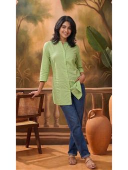 Gahan - Green Solid Casual Cotton Fabric Short Kurti