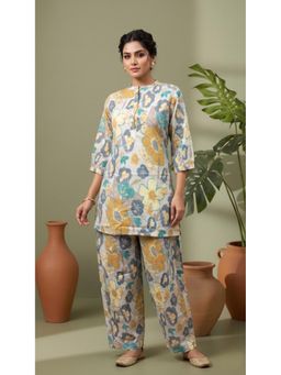 Gahan - Blue Designer Floral Printed Cotton Co-Ord Set