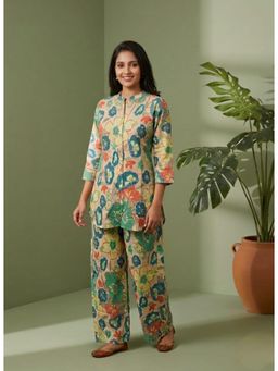 Gahan - Blue Designer Floral Printed Cotton Co-Ord Set