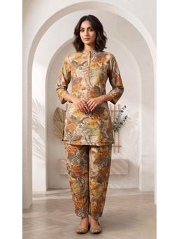 Gahan - Brown Designer Floral Printed Cotton Co-Ord Set