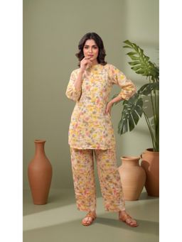 Gahan - Yellow Designer Floral Printed Cotton Co-Ord Set