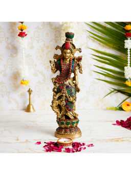 eCraftIndia - Goddess Radha Handcrafted Brass Idol With Stone Work - 13.77 Inch Height