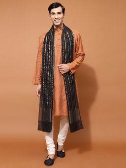 Fabindia - Black Cotton Silk Blend Woven Stole