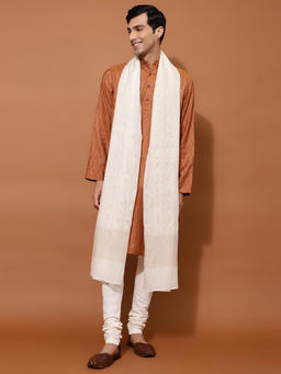 Fabindia - Off White Cotton Silk Blend Woven Stole