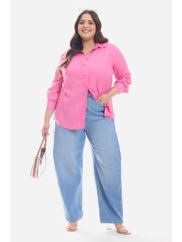 Virgio - Solid Cotton Regular Button Down Plus Size Women Pink Shirt