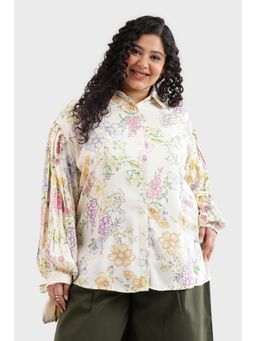 Virgio - Floral Viscose Moss Printed Plus Size Cuff Tie-Up Women Shirt