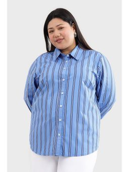Virgio - Striped Cotton Blue Striped Regular Plus Size Women Shirt