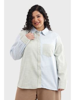 Virgio - Striped Cotton Color-Blocked Striped Plus Size Women Shirt