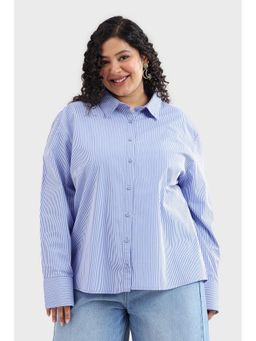 Virgio - Striped Cotton Blue and White Pin Striped Plus Size Women Shirt