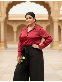 Golden Mirror Fashion - Satin Solid Collared Maroon Shirt