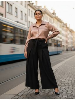 Golden Mirror Fashion - Satin Solid Collared Tan Shirt