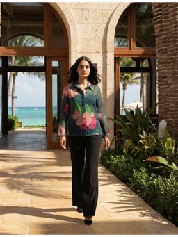 Golden Mirror Fashion - Teal Charm Floral Printed Shirt