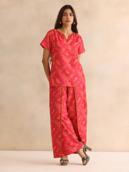 SHAYE - Women Pink Round Neck Floral Print Top and Pant
