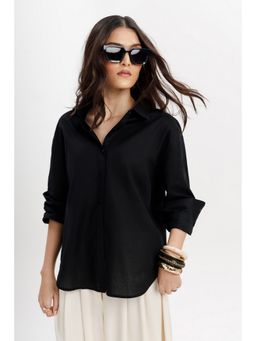 COLOR CAPITAL - Black Relaxed Fit Linen Shirt