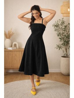 StyleStone - Women Black Denim Solid Flared Dress