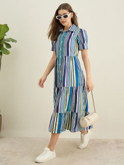 StyleStone - Women Multi-Color Cotton Stripes Shirt Dress