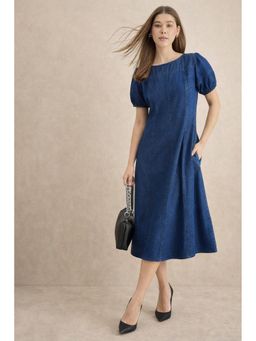 StyleStone - Women Blue Denim Solid Flared Dress