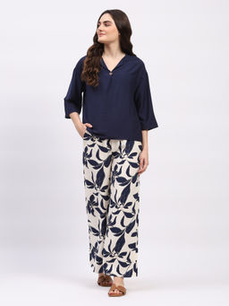 Global Republic - Navy Blue Rayon Blend Printed Top and Pant
