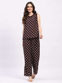 Global Republic - Brown Rayon Polka Dots Round Neck Co-Ord Set