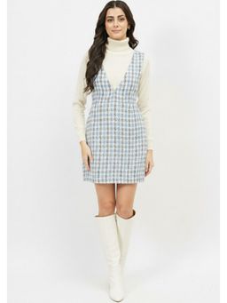 AAREIN - Women Blue Tweed Solid Pinafore Dress