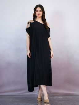 AAREIN - Women Black Polyester Embellished Kaftan Dress