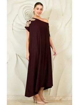 AAREIN - Women Maroon Polyester Embellished Kaftan Dress