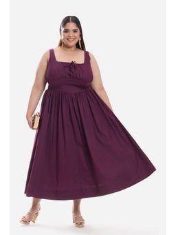 Virgio - Women Maroon Cotton Solid Flared Dress