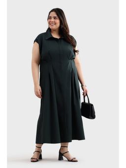 Virgio - Women Olive Cotton Pleated Shirt Dress