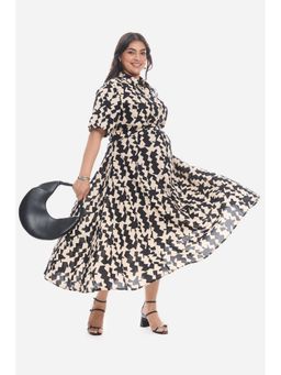 Virgio - Women Black Viscose Abstract Shirt Dress