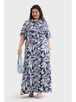 Virgio - Women Blue Viscose Floral Shirt Dress with Belt