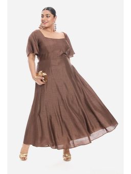 Virgio - Women Brown Viscose Solid Flared Dress