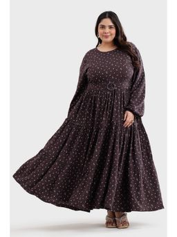 Virgio - Women Brown Viscose Floral Flared Dress