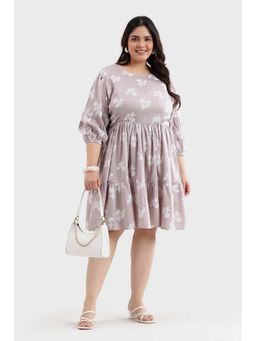Virgio - Women Mauve Viscose Floral Flared Dress