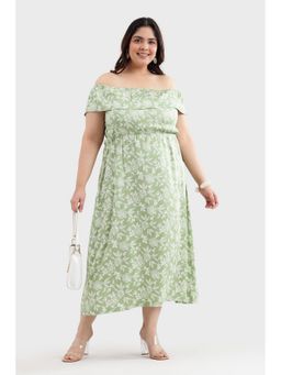 Virgio - Women Green Viscose Floral Flared Dress
