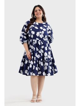 Virgio - Women Blue Viscose Floral Flared Dress