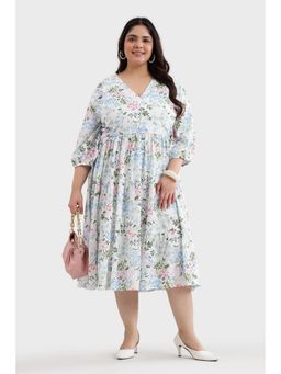 Virgio - Women White Viscose Floral Flared Dress