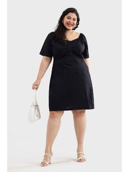 Virgio - Women Black Cotton Solid A-Line Dress