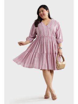 Virgio - Women Pink Viscose Geometric Flared Dress