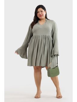 Virgio - Women Olive Viscose Textured Flared Dress