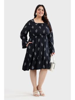 Virgio - Women Black Viscose Abstract Flared Dress