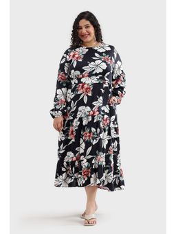 Virgio - Women Black Viscose Floral Flared Dress