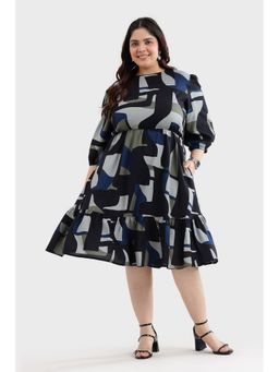 Virgio - Women Black Viscose Abstract Flared Dress